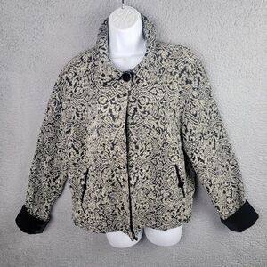 Coldwater Creek Jacket Black Cream L Textured One Button Pockets Minimalist